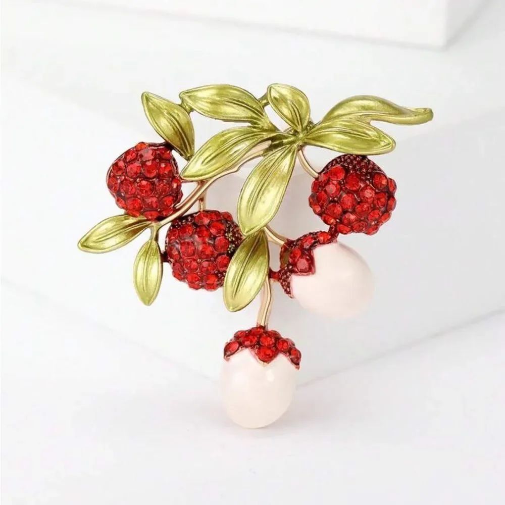 Elegant Red and Gold Berry Brooch A1585